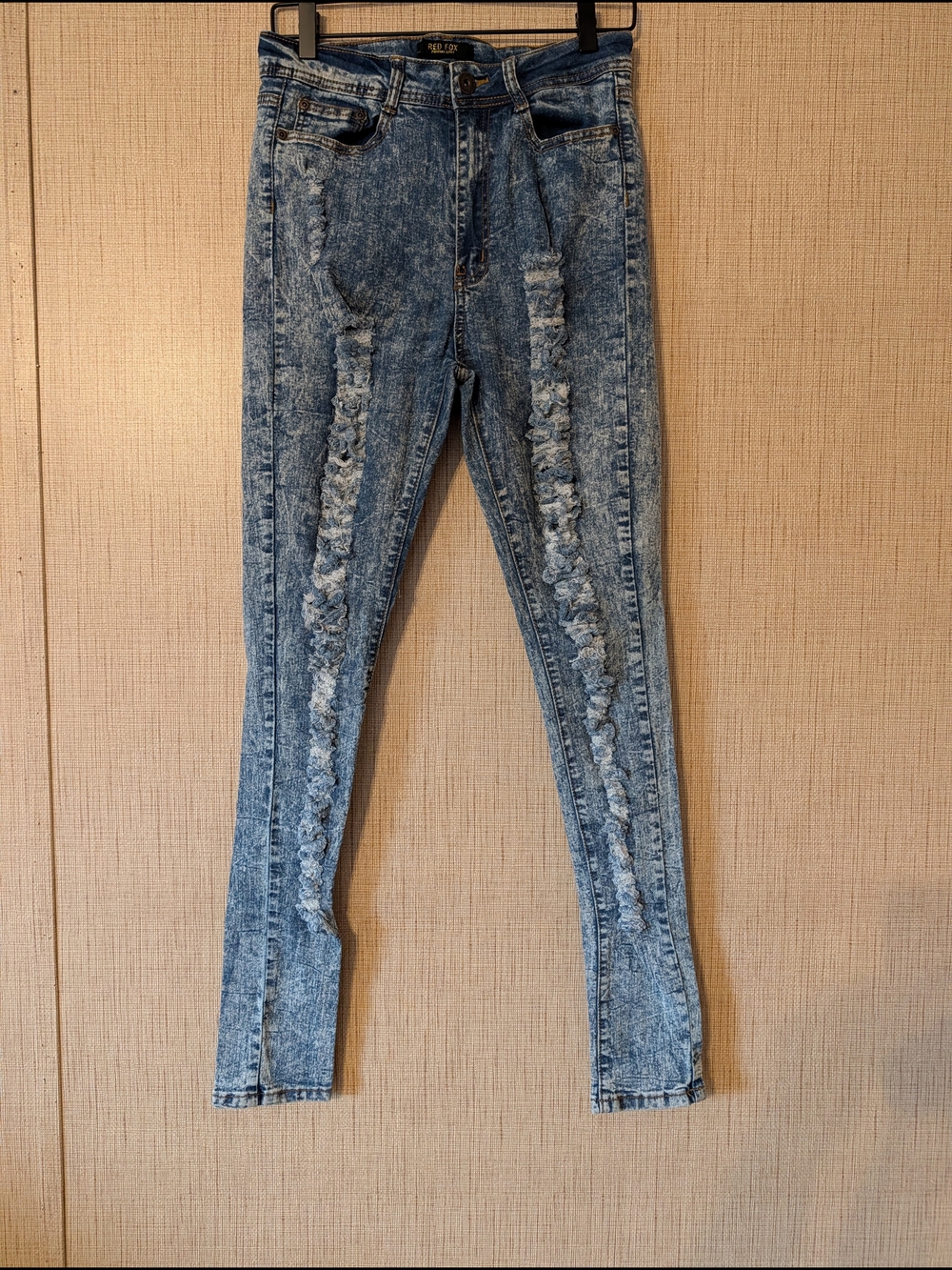 Ripped High-Rise Skinny Jeans in Acid Blue
